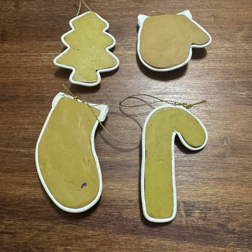 Set Of 4 Christmas Ornaments Handmade Soft Clay - Stocking, Candy Cane,‎ Tree